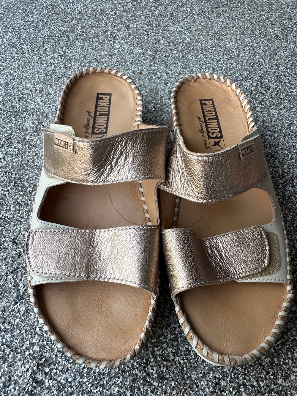 PIKOLINOS Metallic Bronze Double-Strap Slide Sandals